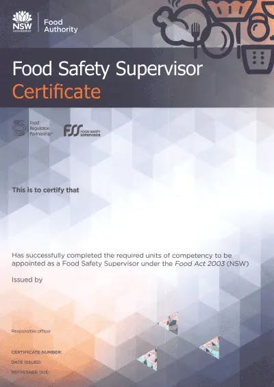 Food Safety Supervisor Certificate